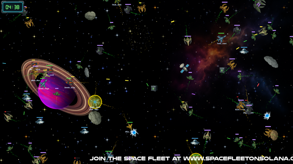 Space Fleet gameplay screenshot with ships battling alien swarms